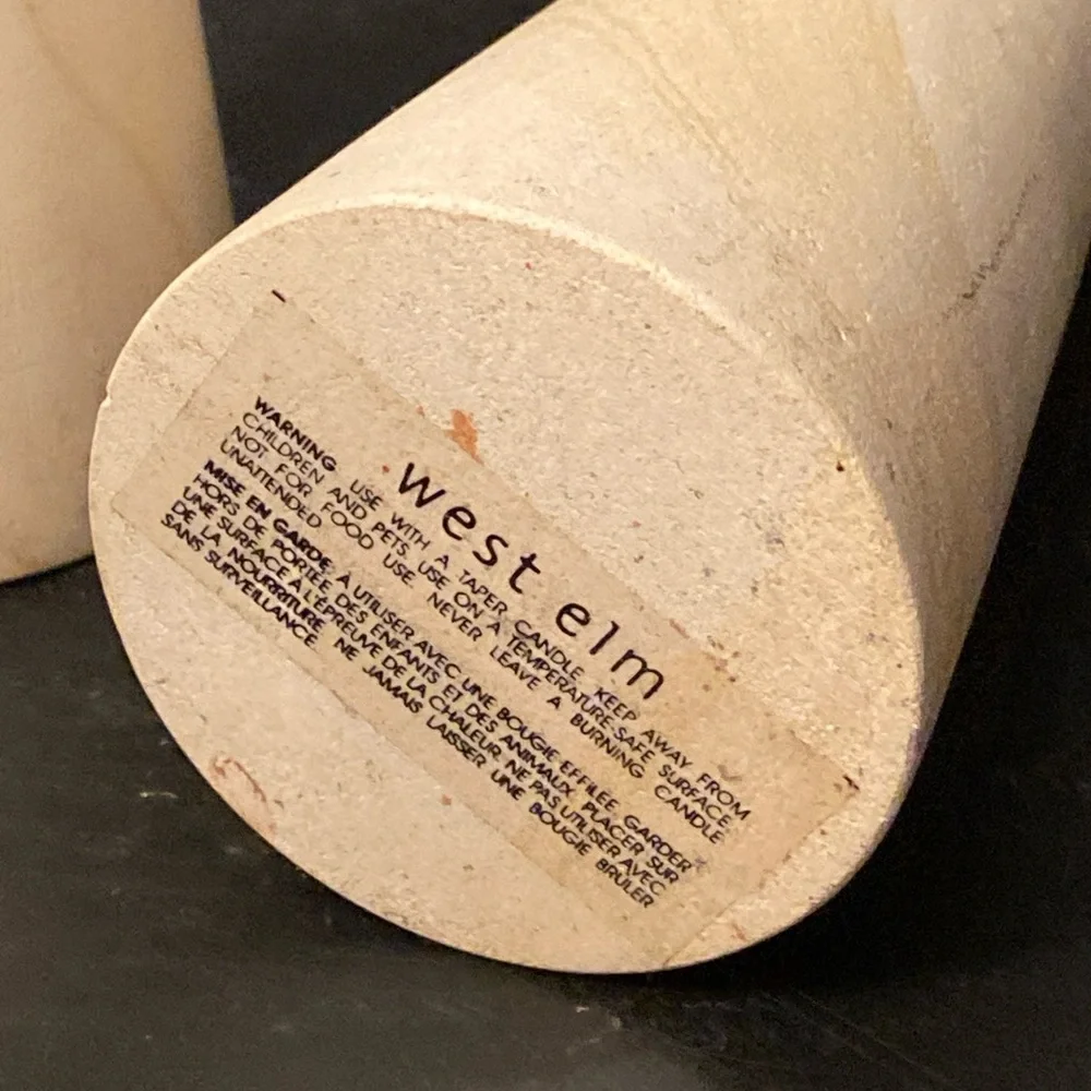 West Elm Taper Candle Holders Ceramic Birch Cream H-7.75”
